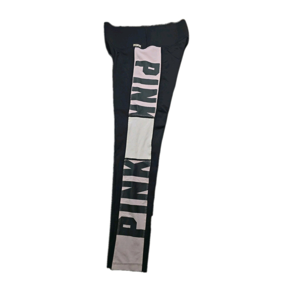 PINK Victoria’s Secret Yoga Leggings Women’s M Gray Logo Side Stripe Athleisure - Picture 1 of 9
